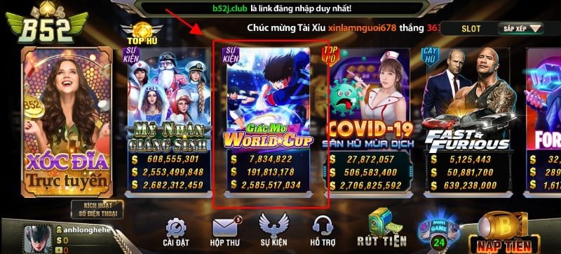 Nổ hũ Giấc mơ World Cup B52 Club cùng đam mê bóng đá! 1 Chọn hạng mục slot game để trải nghiệm